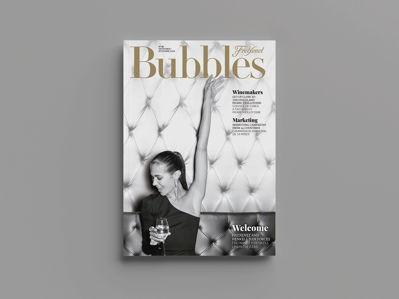 Diseño editorial, diseño de cubierta y maquetación de la revista Bubbles de Freixenet. Cubierta