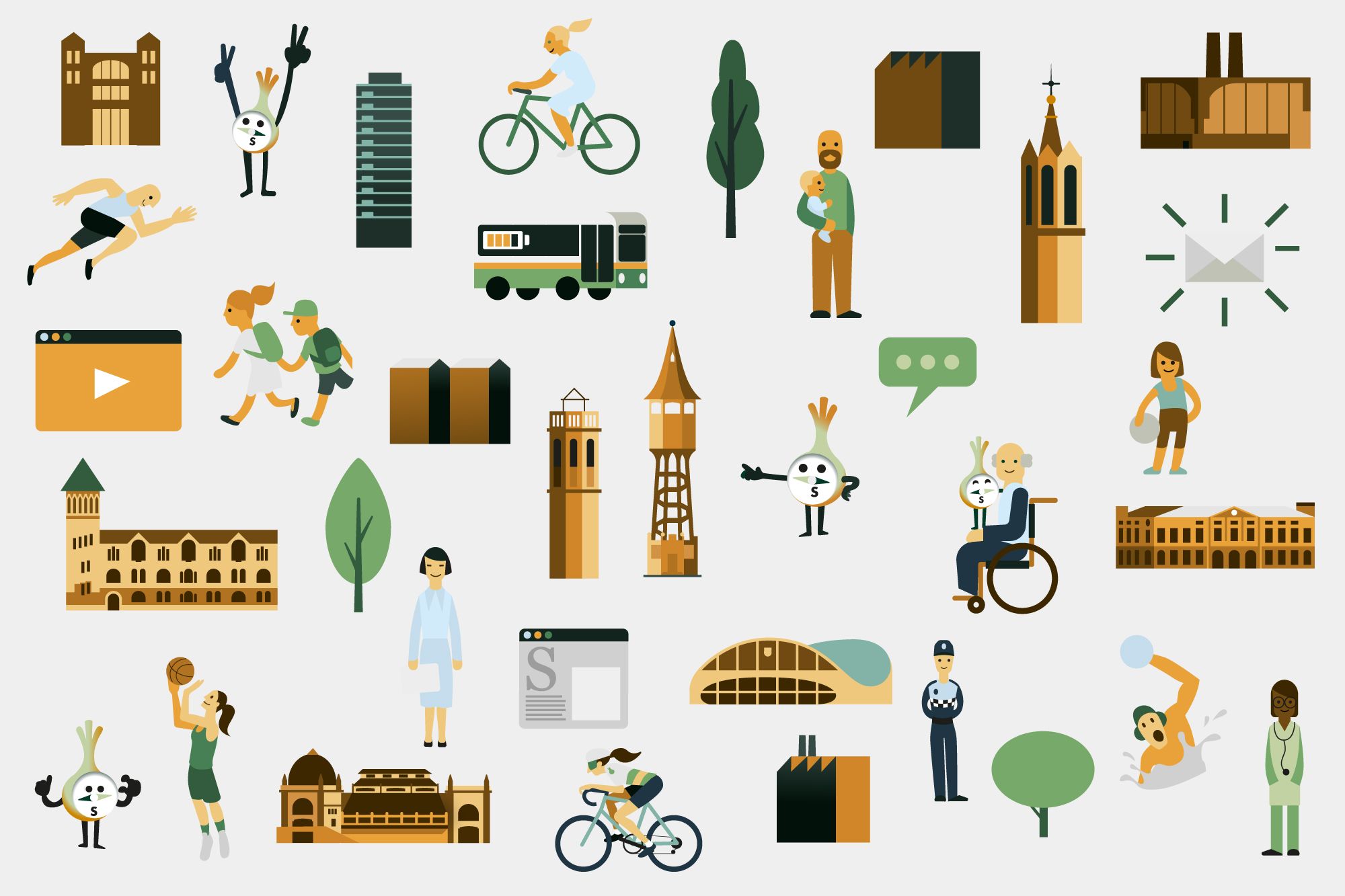 Campanya del ayuntamiento de Sabadell "Sabadell rumb al futur" , conjunto de ilustraciones